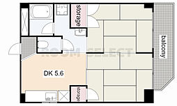 荒中マンション 2DKの間取図画像