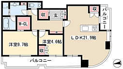 千種タワーヒルズ 21階2LDKの間取り