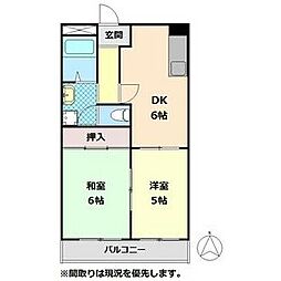 ヴィラロイヤル 1階2DKの間取り