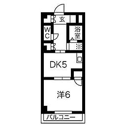 タウンM&E A棟 2階1DKの間取り