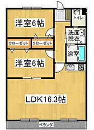 明宝マンション 3階2LDKの間取り