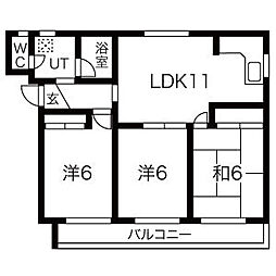 赤坂コーポ南棟 3階3LDKの間取り