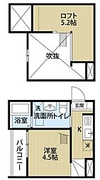 ALEX本陣(アレックスホンジン) 2階ワンルームの間取り