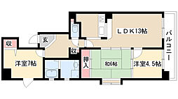 グランドメゾン六番町 13階3LDKの間取り