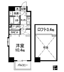 クピットガーデン千代田 10階1Kの間取り