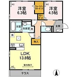 セレーノ古新 2階2LDKの間取り