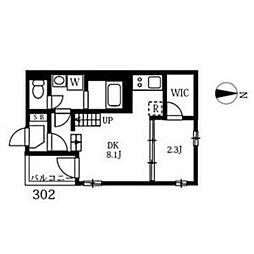 ハーモニーテラス野田II 3階1DKの間取り