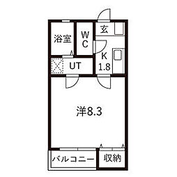 リブレア三番町 2階1Kの間取り