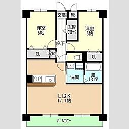 ヒルザコートII 2LDKの間取図画像