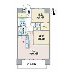 ラトゥール代官町EAST 8階2LDKの間取り