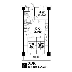 ジュネス21 4階3DKの間取り