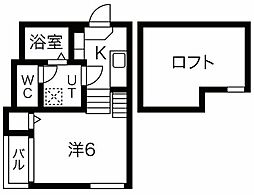 グランディール大宝 1階1Kの間取り