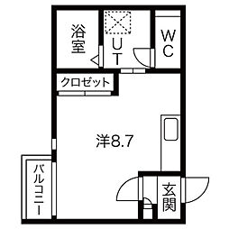 Grandtic Ban 2階ワンルームの間取り