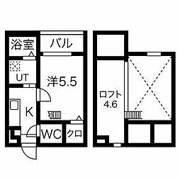 イルクオーレ高道町 2階1Kの間取り