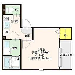 Le・Ange弐番館(ルアンジュニバンカン) 3階1Kの間取り