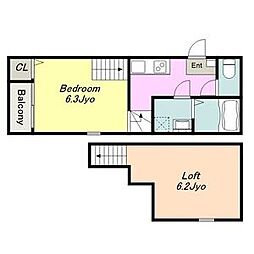 プランドール六番町 2階1Kの間取り
