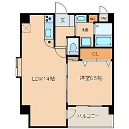 パラシオン・サン鳥見 5階1LDKの間取り