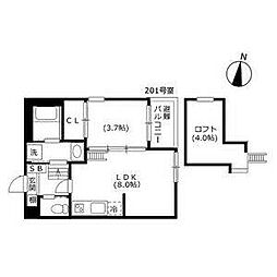ハーモニーテラス旗屋 2階1LDKの間取り