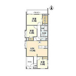 メゾネットミユキ 1階3LDKの間取り