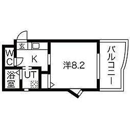 DWELL GOKENYA 1階1Kの間取り