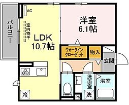 メゾンクレセントII八田 3階1LDKの間取り