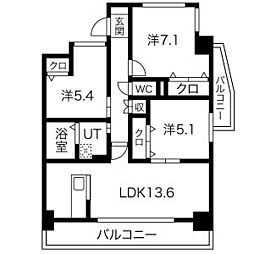 プログレッソ花の木 4階3LDKの間取り