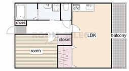 ビラ松風園 2階1LDKの間取り