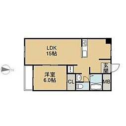 第二森ビル 2階1LDKの間取り