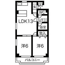 プリンセス瓦町 2階2LDKの間取り