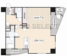 プロシード金山2 7階1LDKの間取り