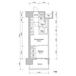 ザ・パークハビオ新栄 14階1DKの間取り