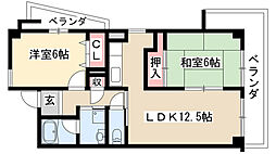 コンフォートピア・アツミ 5階2LDKの間取り