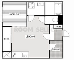 さくらハイツ 2Kの間取図画像