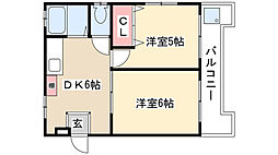 安藤ハイツ 2DKの間取図画像