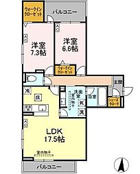 セレスティア檀溪通 2LDKの間取図画像