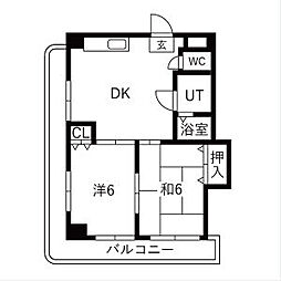 インテリジェント千種 2DKの間取図画像