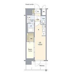 エスリード ザ・レガリア新栄ALTAIER 1510 15階1LDKの間取り