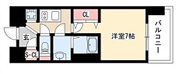 エステムコート名古屋栄プレシャス 1Kの間取図画像