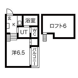 カーサさくら1 1Kの間取図画像