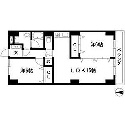ビラ三秀 2LDKの間取図画像