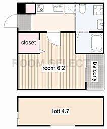 アオアクア稲上町 1Kの間取図画像