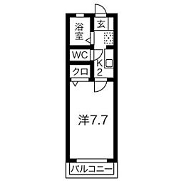 ヤングパレスA 1Kの間取図画像