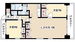 ティンガーラ石川橋 2LDKの間取図画像