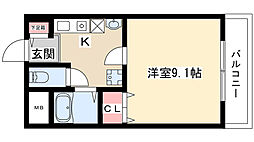 グランモアメイト 1Kの間取図画像