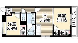 寺嶋ハイツ 2DKの間取図画像