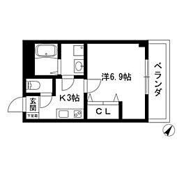 シティコート上小田井 1Kの間取図画像