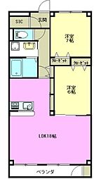 啓周マンションB棟 2LDKの間取図画像