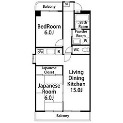アリス2新瑞 2LDKの間取図画像