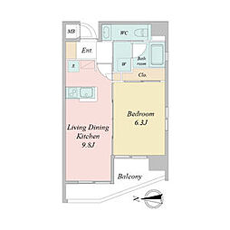 レインボーピア八熊 1LDKの間取図画像
