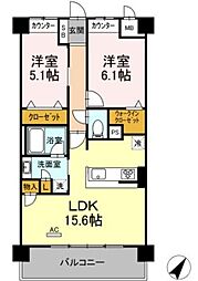 デュオユウチ 2LDKの間取図画像